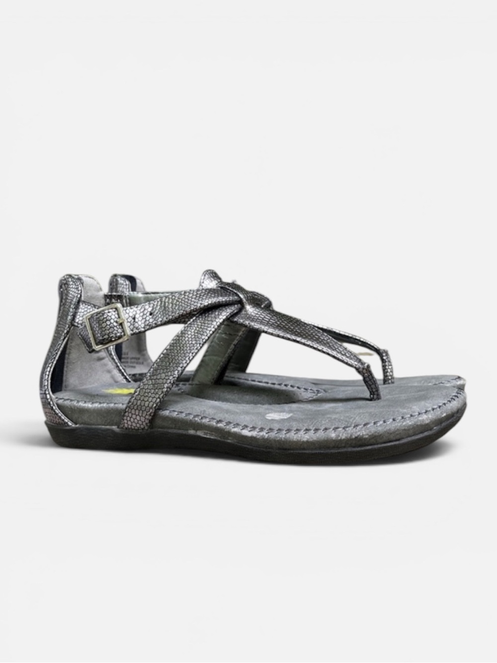 Volatile Beacon T-strap Buckle Sandal in Metallic Silver Size 6